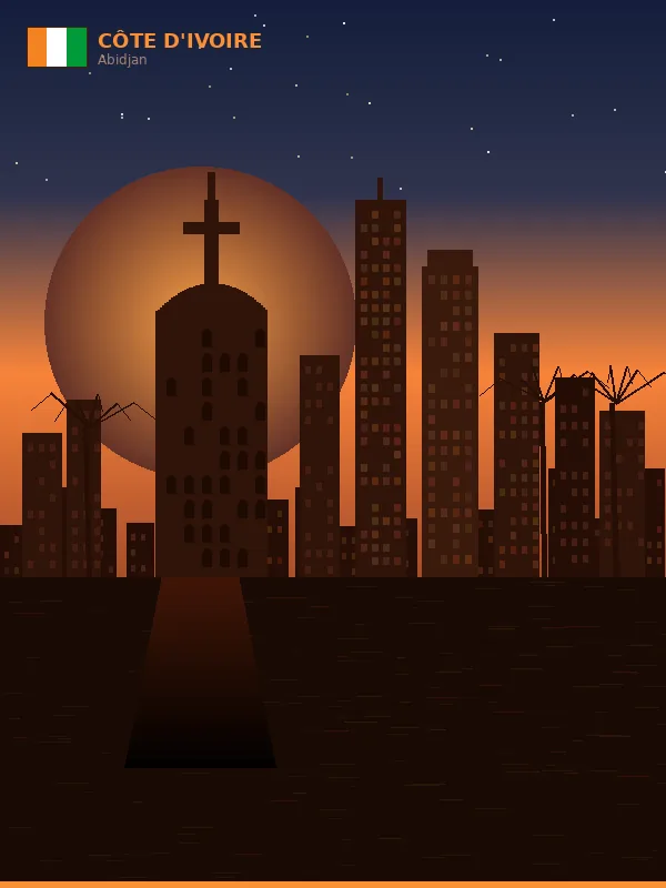 Skyline d'Abidjan avec la Cathédrale Saint-Paul — Visa Côte d'Ivoire pour les Camerounais avec M-Travel