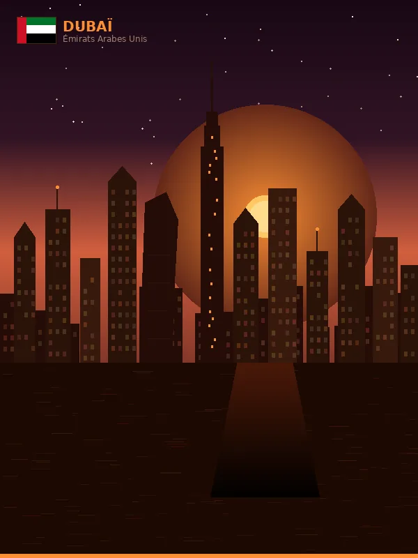 Skyline de Dubaï au coucher du soleil — Visa Dubaï pour les Camerounais avec M-Travel
